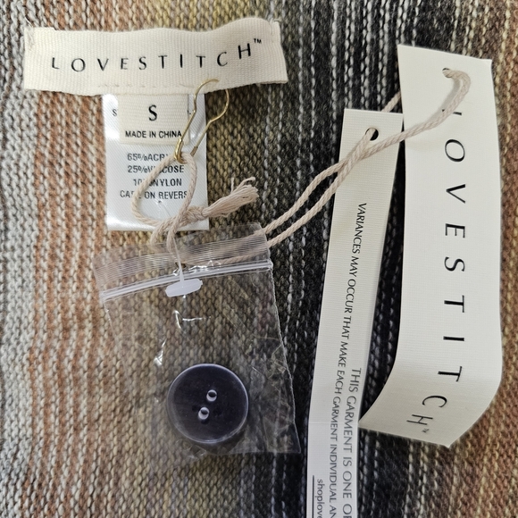 NWT Lovestitch Sweater Shawl Wrap Frindge Stripe Cardigan Browns Cream Tan Black - Picture 2 of 13